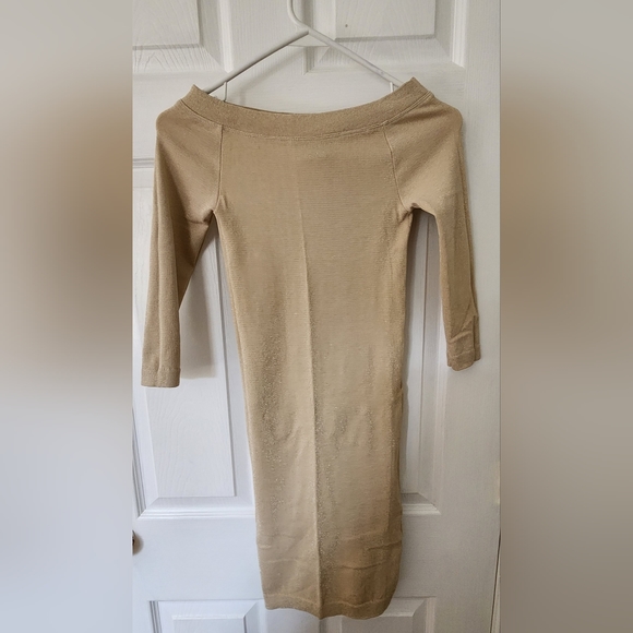 BEBE Mini Dress in Beige with Gold Flecks - Picture 2 of 2